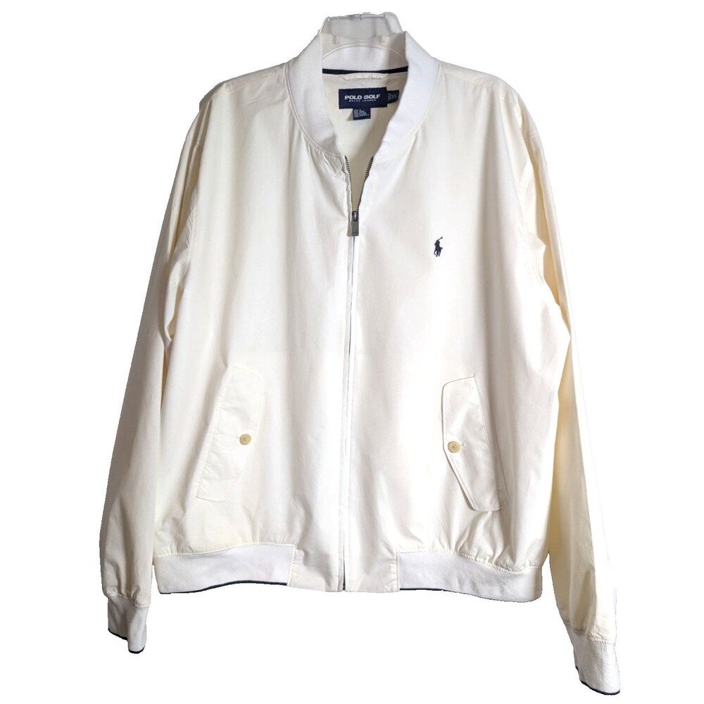 VTG 90s Polo Ralph Lauren White Bomber Lined Full Zip Windbreaker XL PTP26" NWOT